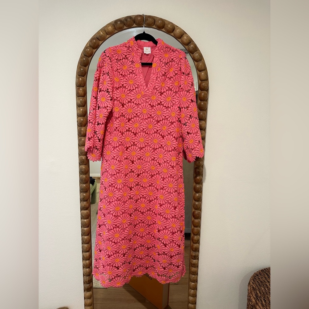 Pink Long Sleeve V-Neck Sundress